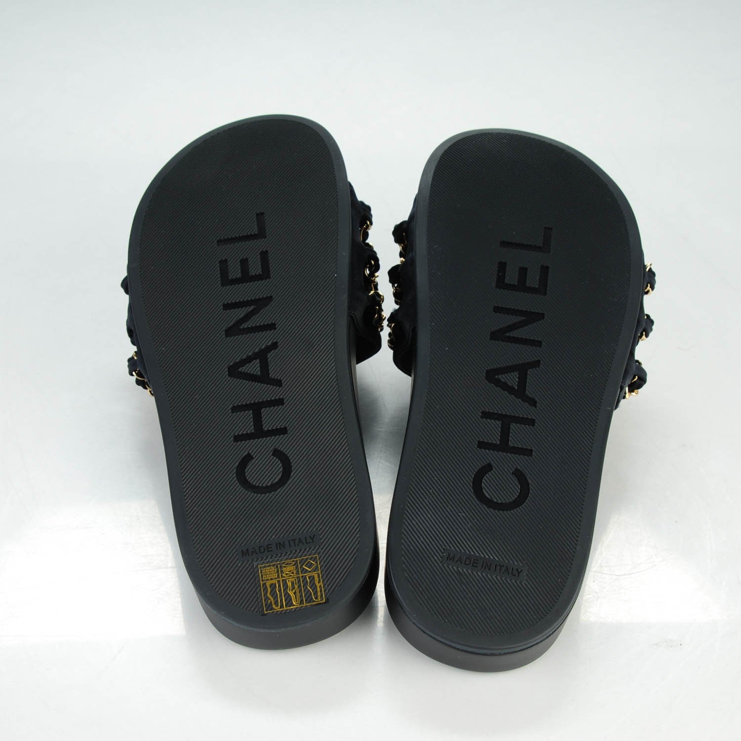 Chanel Lambskin Canvas Chain Flat Sandals 38 Navy 6 of 7