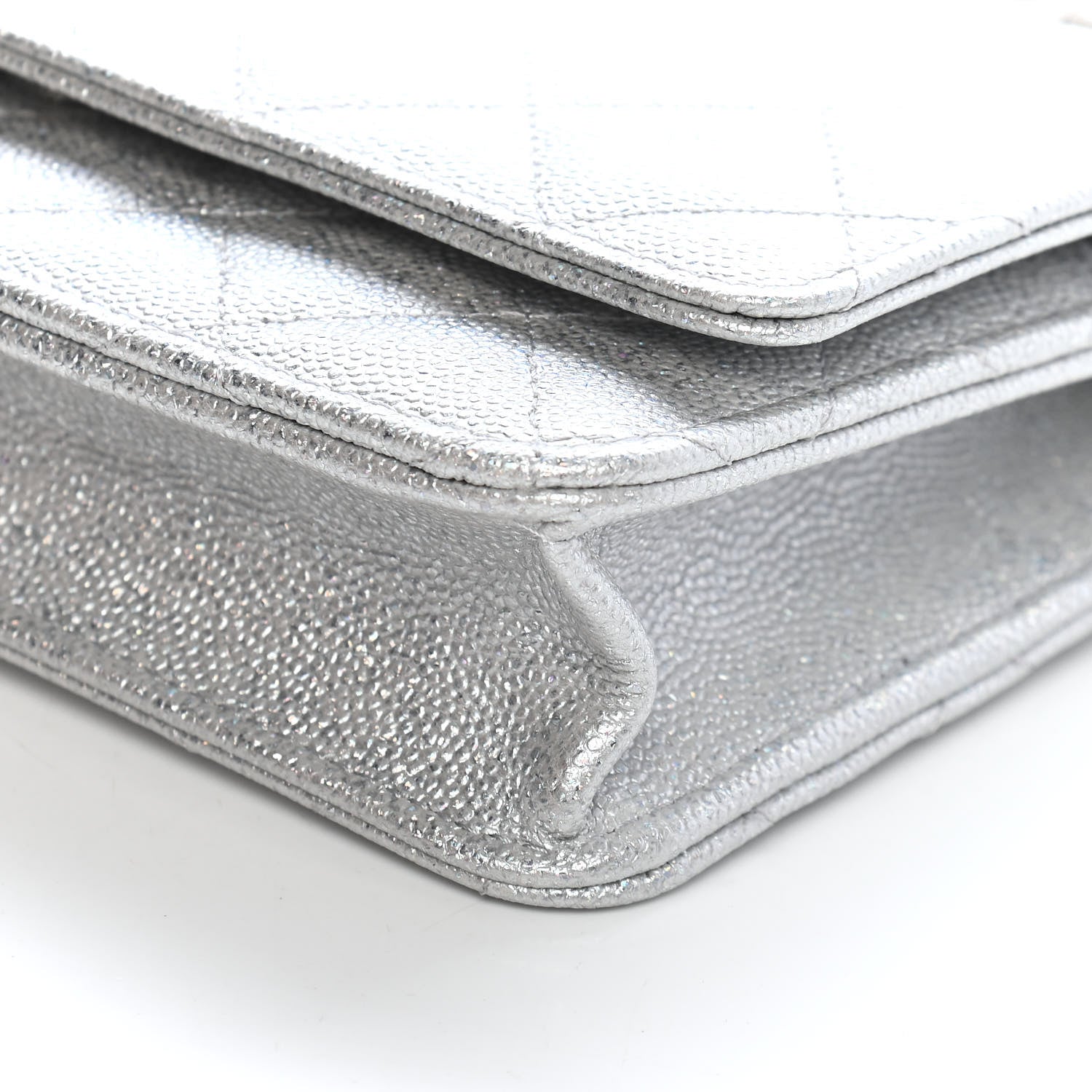 Chanel Glittered Metallic Caviar Quilted Wallet On Chain WOC Silver 9 of 9