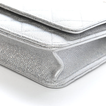 Chanel Glittered Metallic Caviar Quilted Wallet On Chain WOC Silver 9 of 9