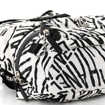 Chanel Nylon Printed Quilted Coco Neige Convertible Backpack Black White 11 of 12