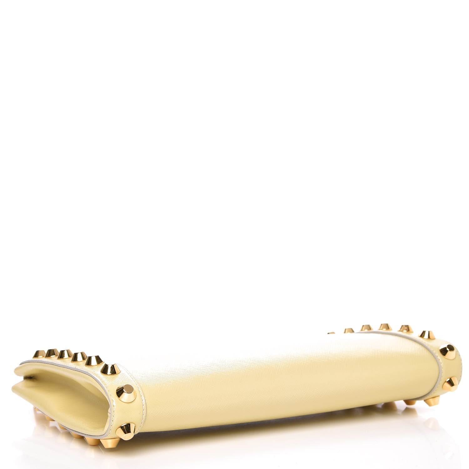 Prada Saffiano Vernice Studded Clutch Talco 4 of 9