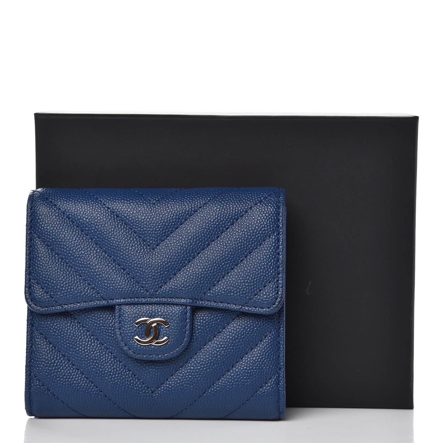 Chanel Caviar Chevron Quilted Compact Flap Wallet Navy 9 of 9