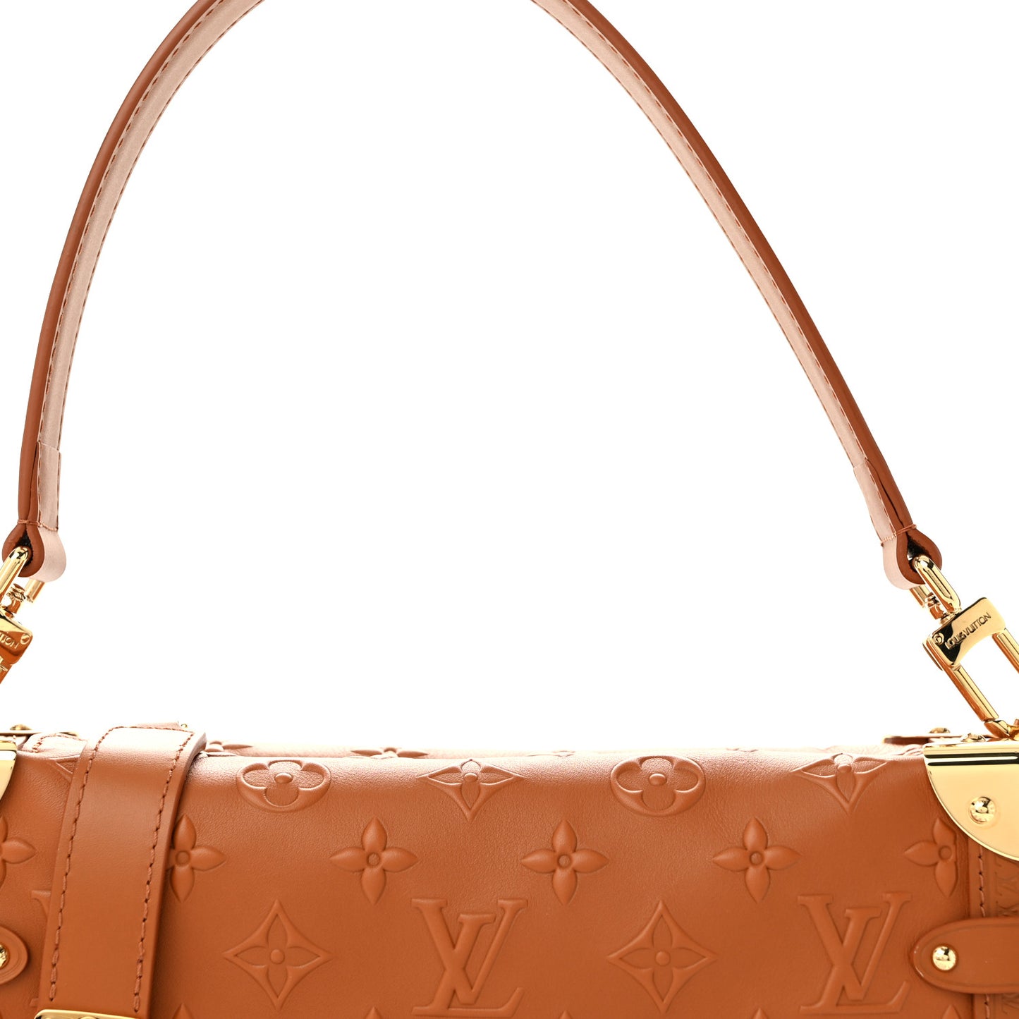 Calfskin Debossed Monogram Side Trunk Tan
