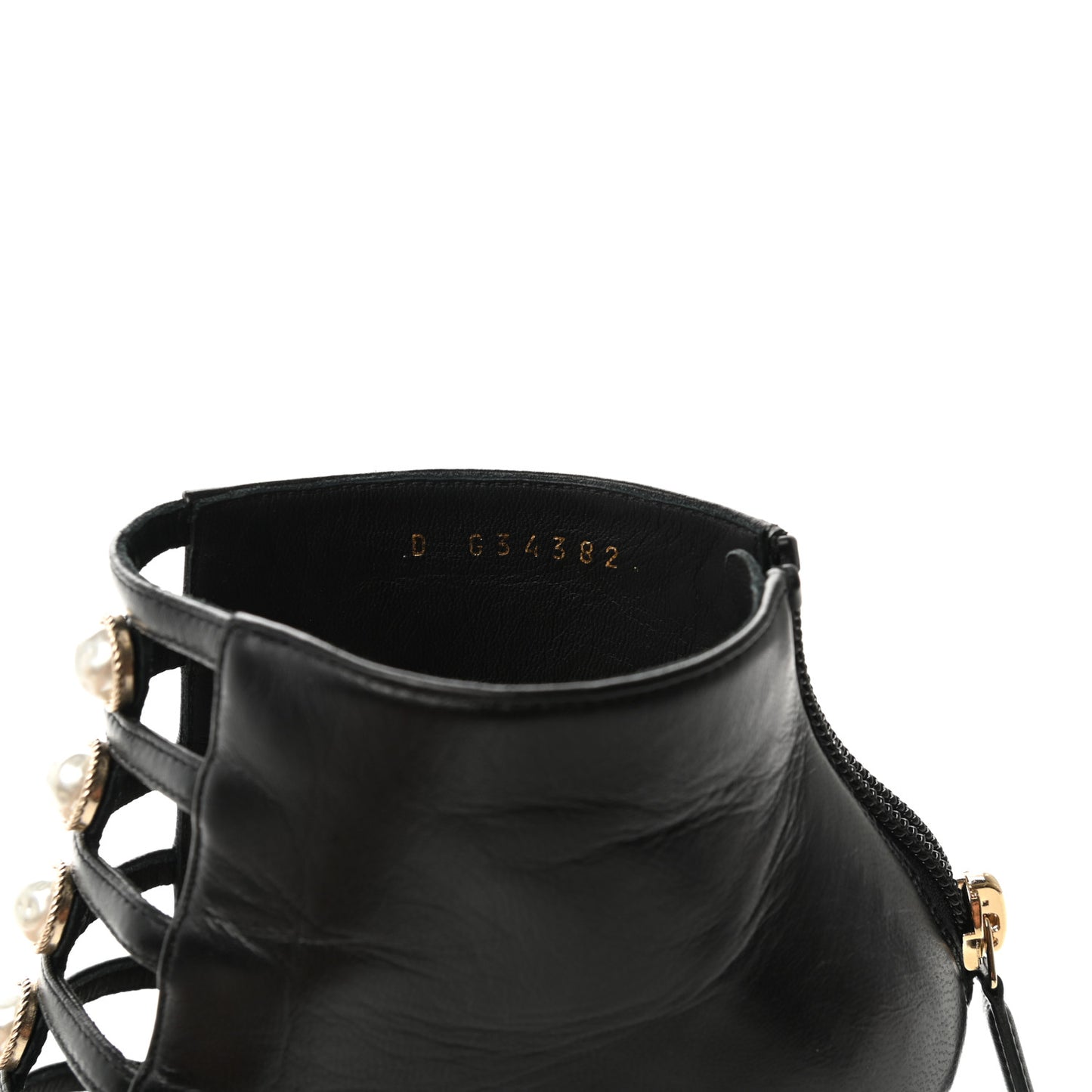 Lambskin Pearl Open Toe Caged Ankle Boots 39 Black