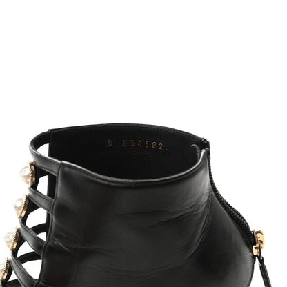 Chanel Lambskin Pearl Open Toe Caged Ankle Boots 39 Black 9 of 11