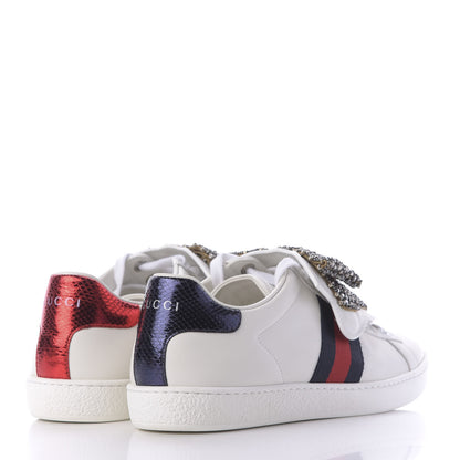 Gucci Calfskin Ayers Web Womens Ace Bow Lace Sneakers 38 White 4 of 10
