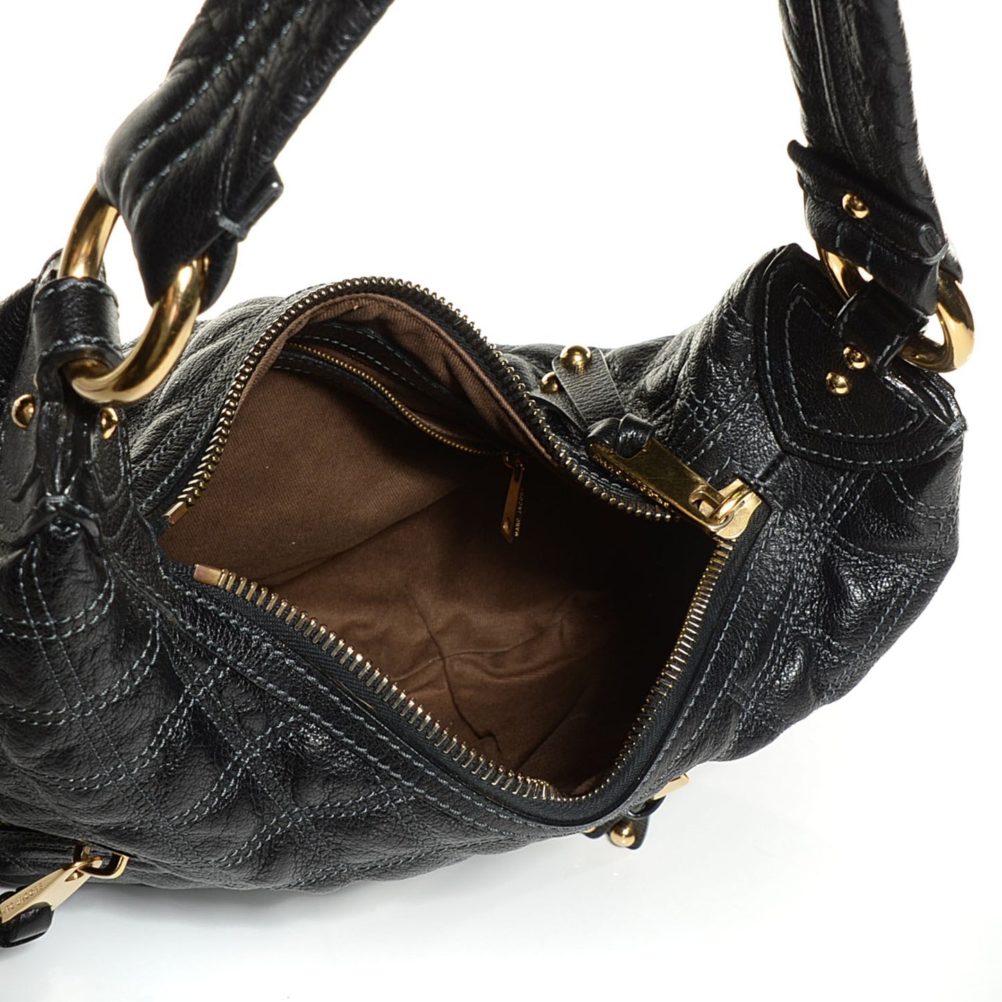 Leather Quilted Banana Hobo Black