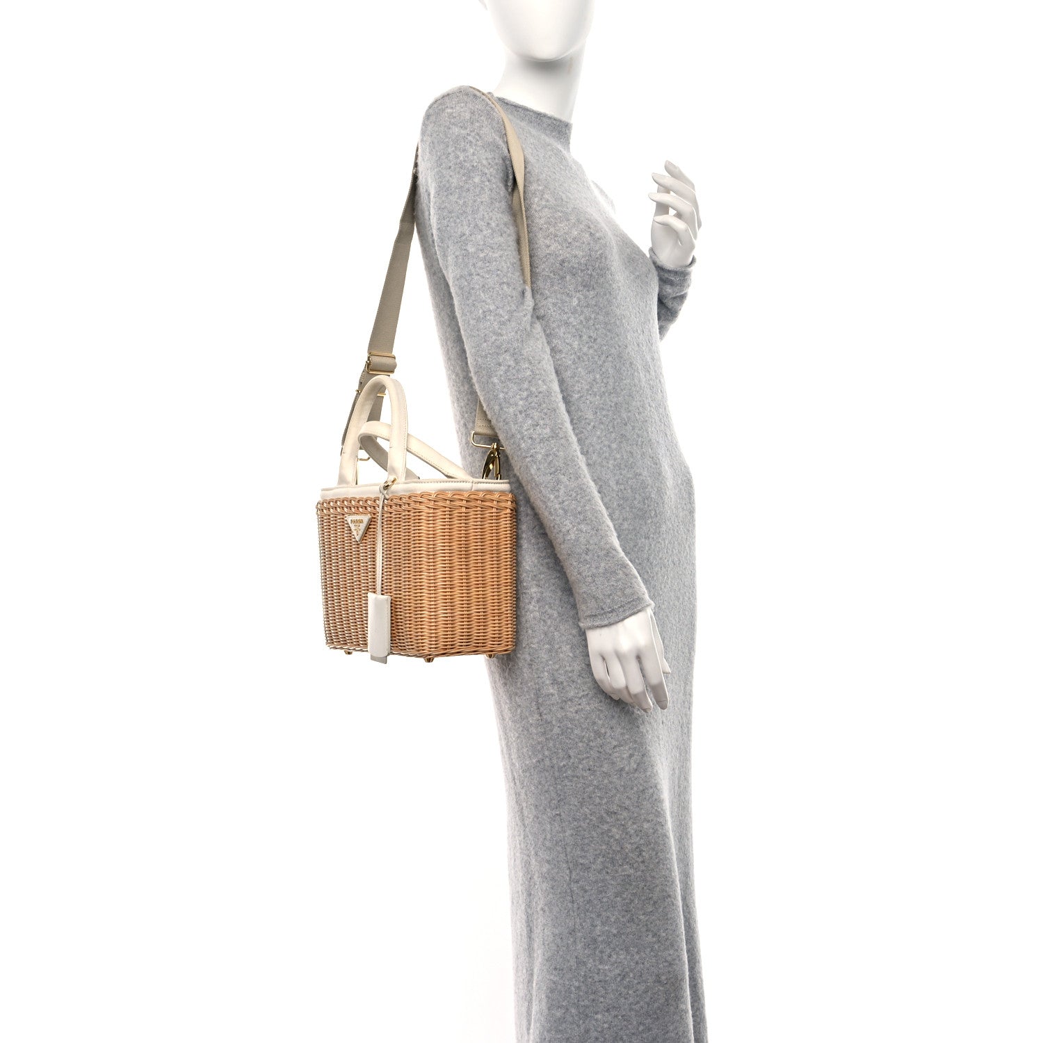 Prada Wicker Canvas Tote Naturale White 2 of 8