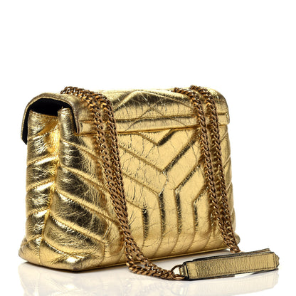 Saint Laurent Metallic Calfskin Y Quilted Small Loulou Monogram Chain Satchel Gold 3 of 9