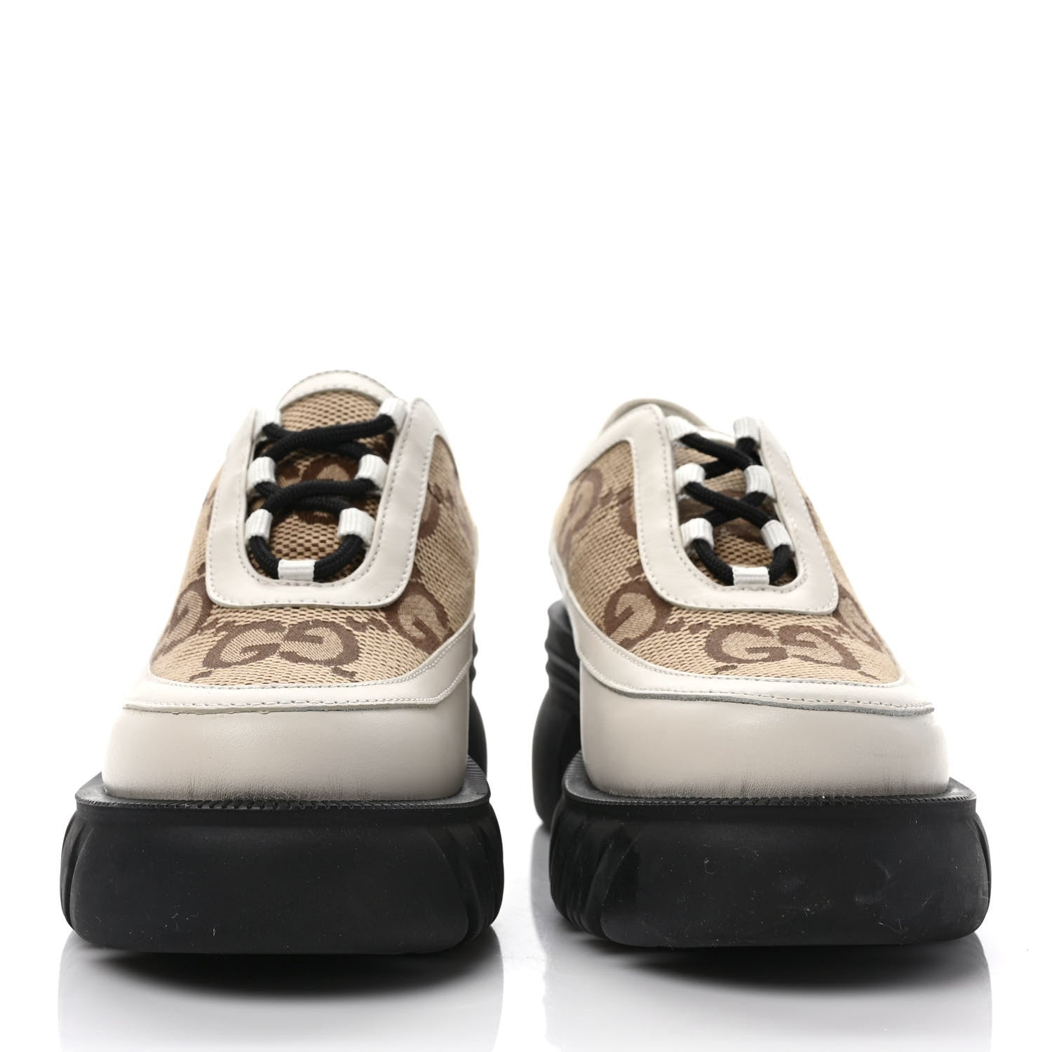 Gucci Quebec Calfskin Monogram Jumbo GG Lace Up Platform Loafers 35.5 Mystic White Camel Ebony 2 of 8