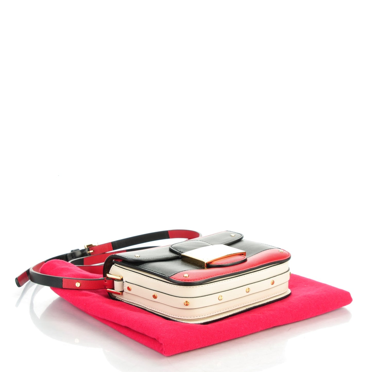 Calfskin Mini Rivet Colorblock Shoulder Bag Black Red