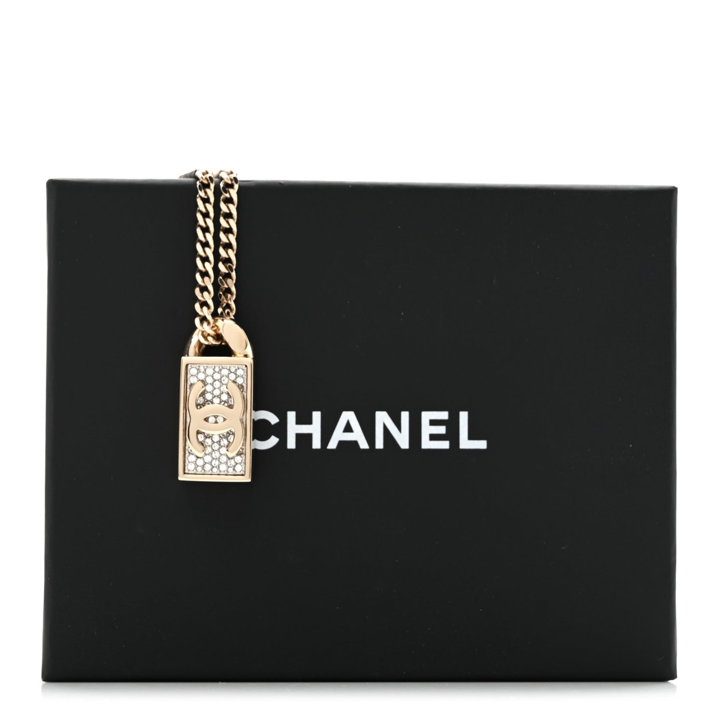 Crystal Dog Tag Charm Necklace Gold