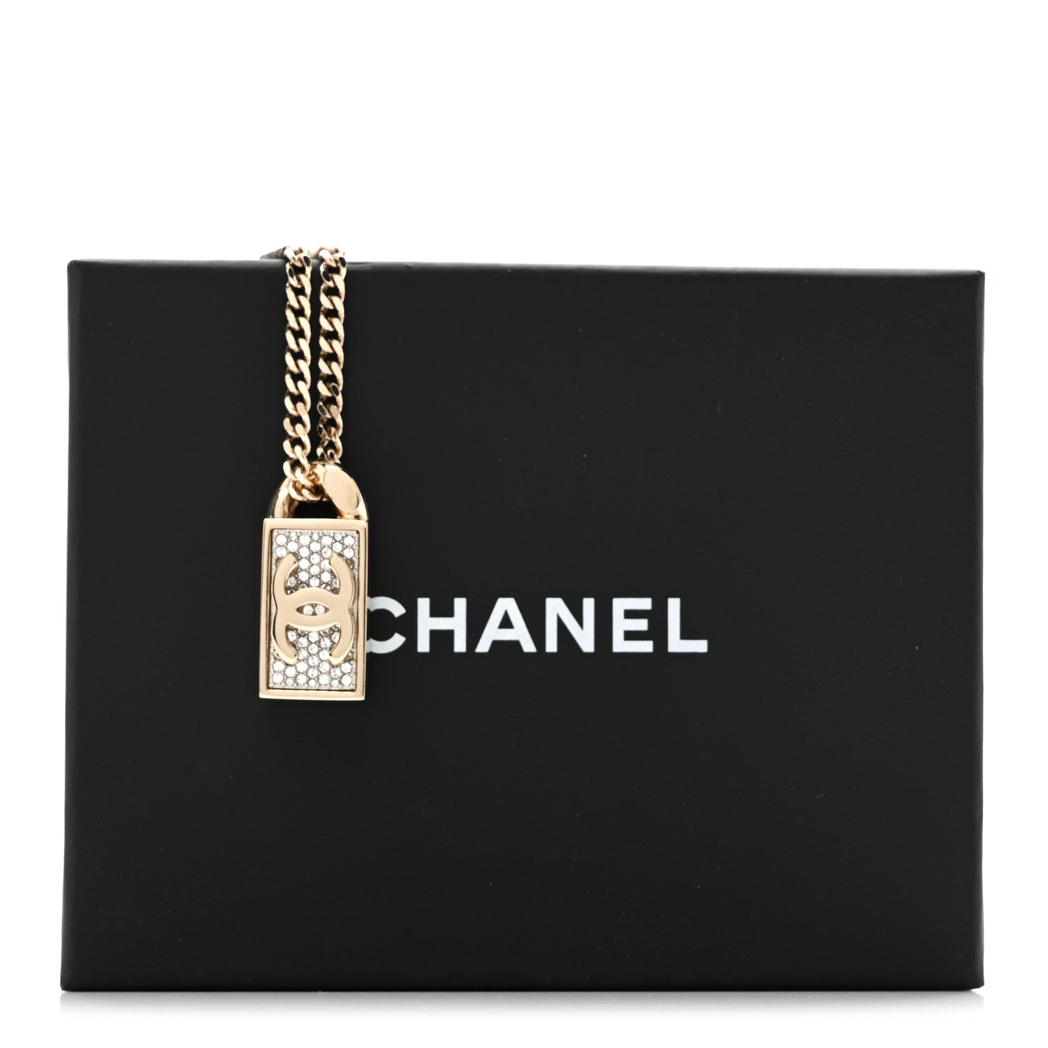 Chanel Crystal Dog Tag Charm Necklace Gold 6 of 6