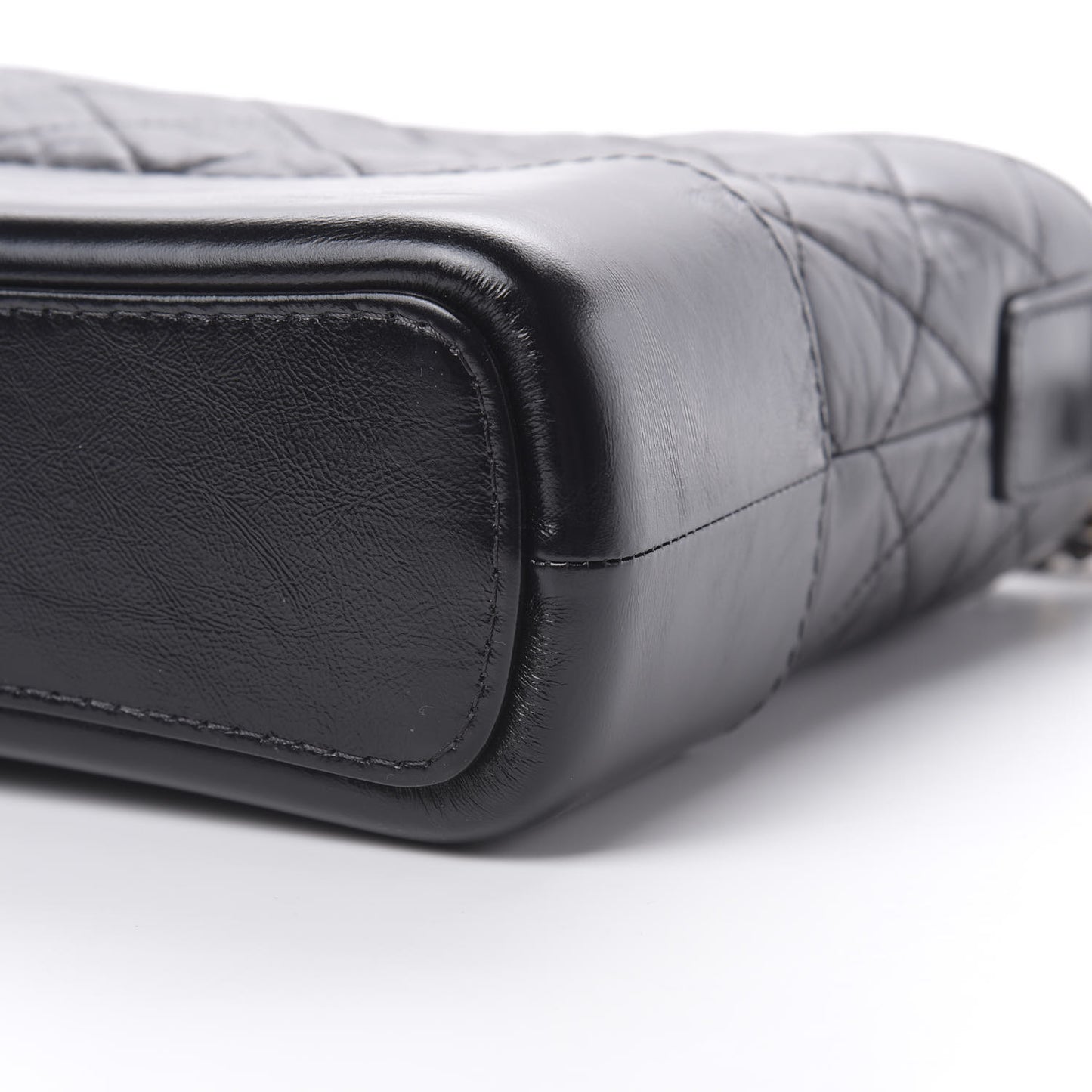 Aged Smooth Calfskin Quilted Medium Gabrielle Logo Hobo Black