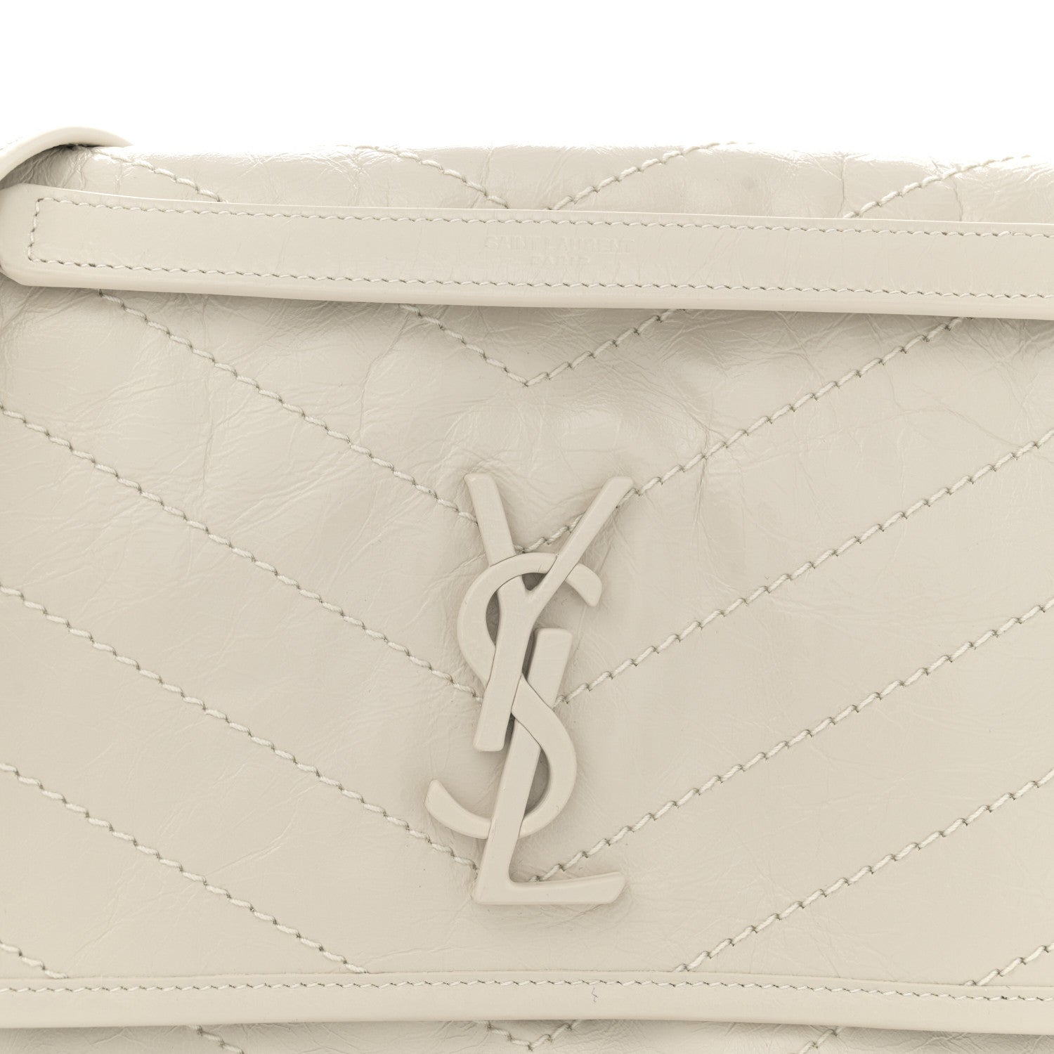 Saint Laurent Crinkled Calfskin Matelasse Monogram Medium Niki Chain Satchel Ivory 8 of 12
