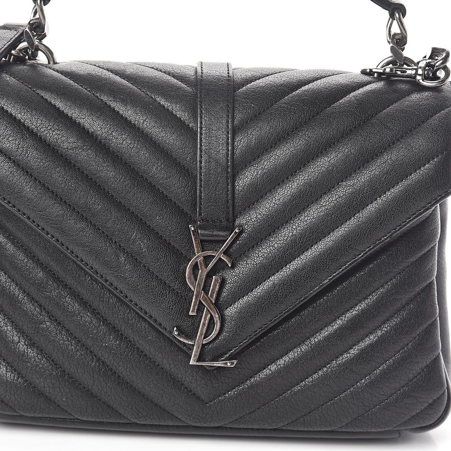 Sheepskin Matelasse Chevron Monogram Medium College Bag Black