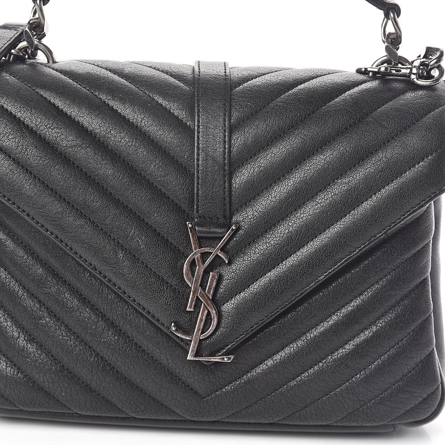 Saint Laurent Sheepskin Matelasse Chevron Monogram Medium College Bag Black 7 of 9