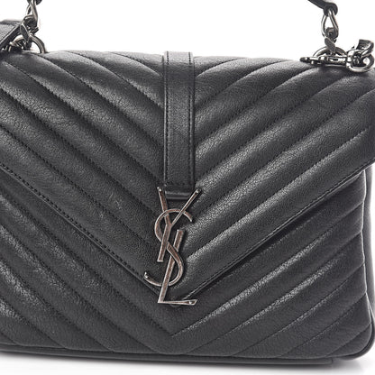 Saint Laurent Sheepskin Matelasse Chevron Monogram Medium College Bag Black 7 of 9