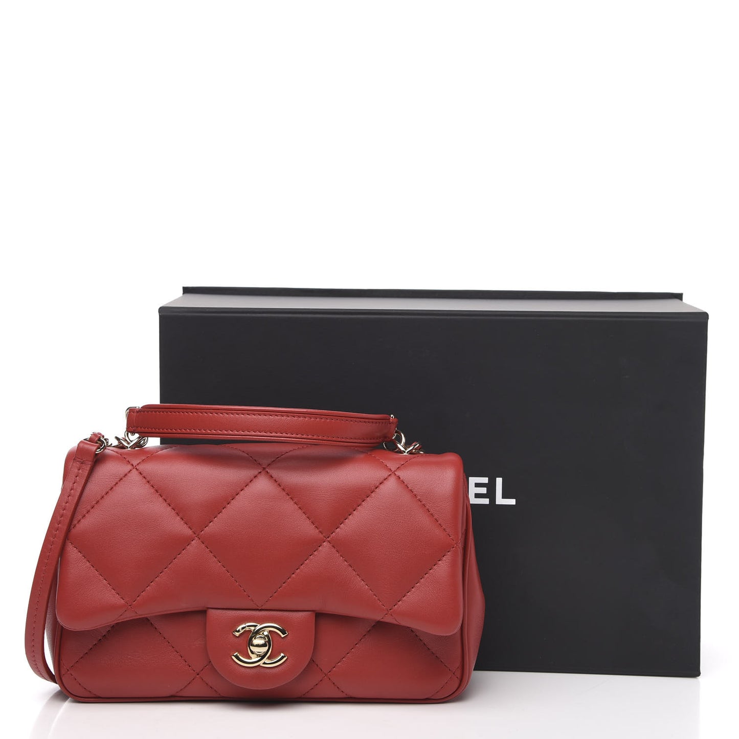 Lambskin Quilted Small Easy Carry Flap Red