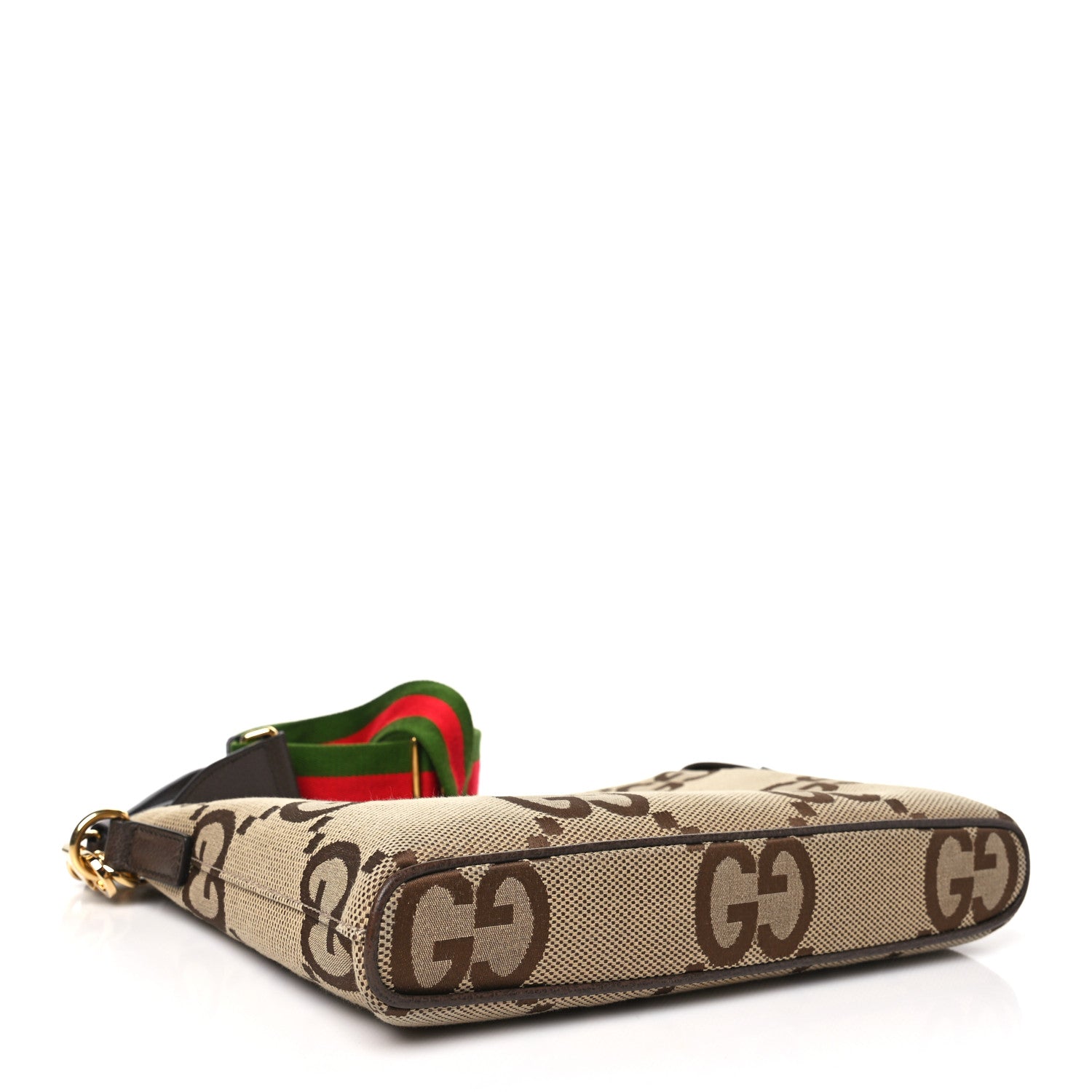 Gucci Monogram Jumbo GG Textured Dollar Calfskin Web Wristlet Messenger Bag Camel Ebony New Acero 4 of 10