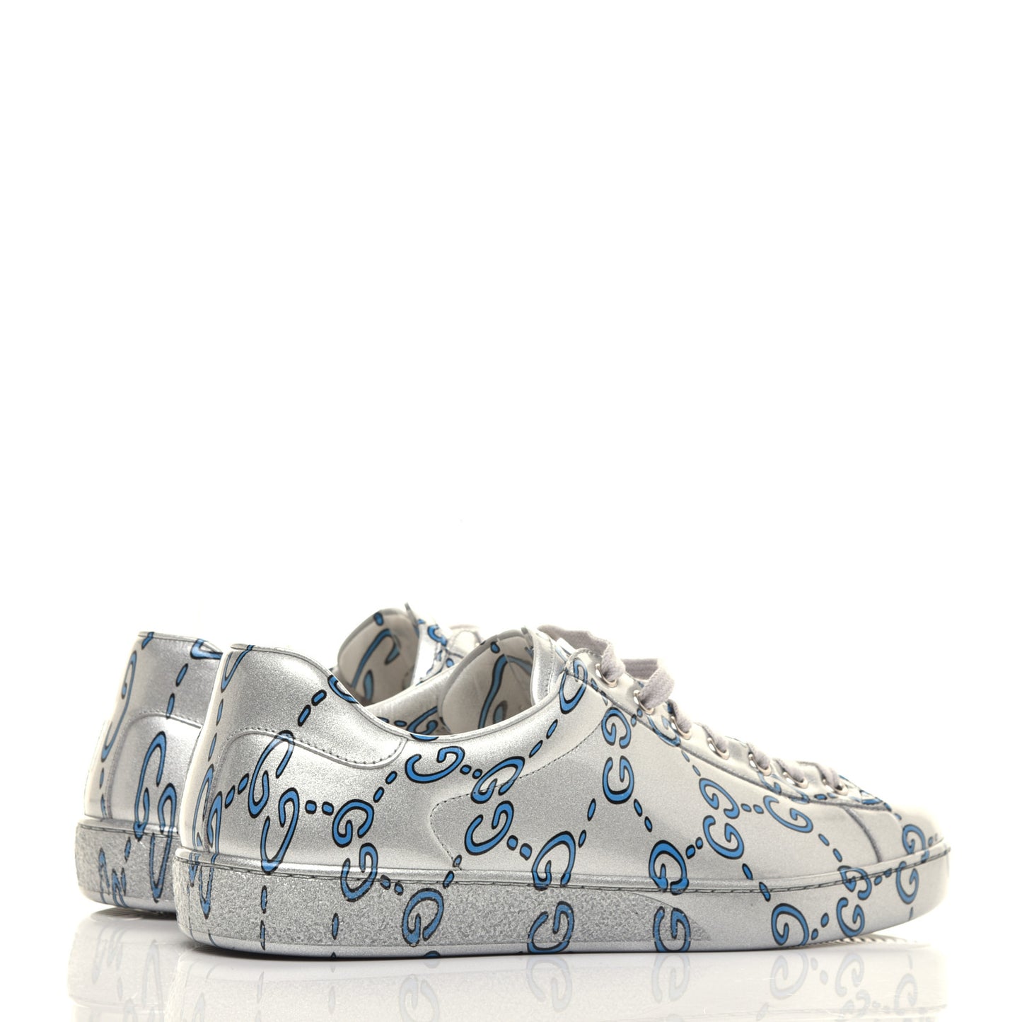 Miro Rubber Wax GucciGhost Print Mens New Ace Sneakers 9.5 Silver