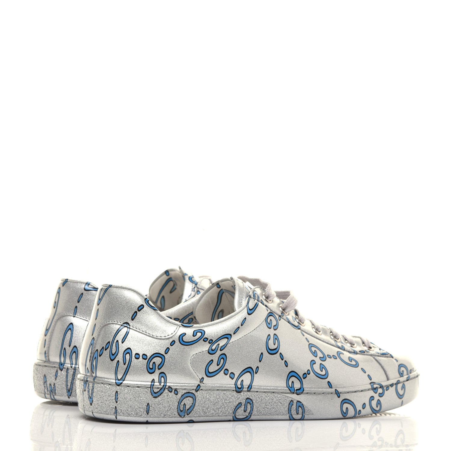 Gucci Miro Rubber Wax GucciGhost Print Mens New Ace Sneakers 9.5 Silver 4 of 11