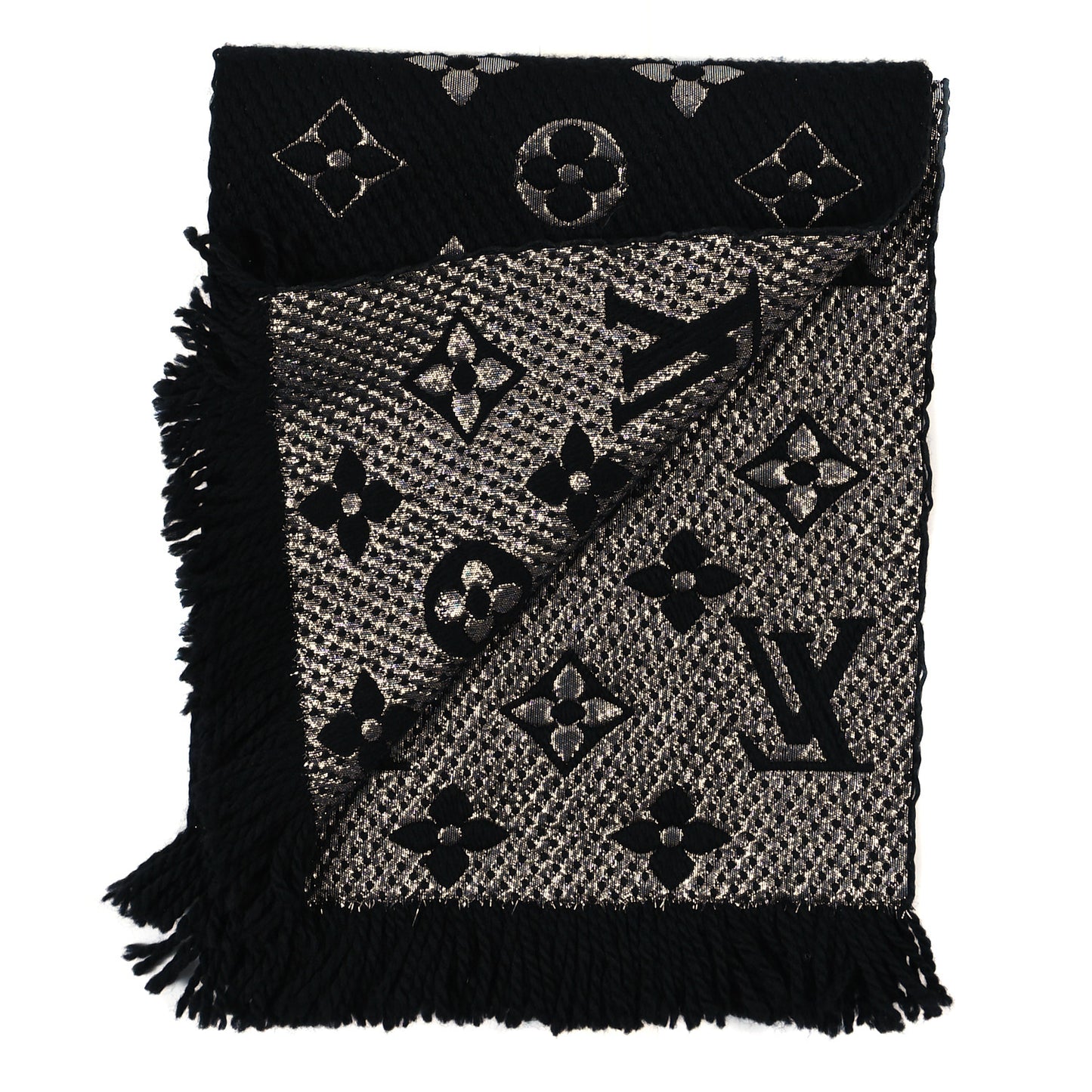 Wool Silk Logomania Shine Scarf Black