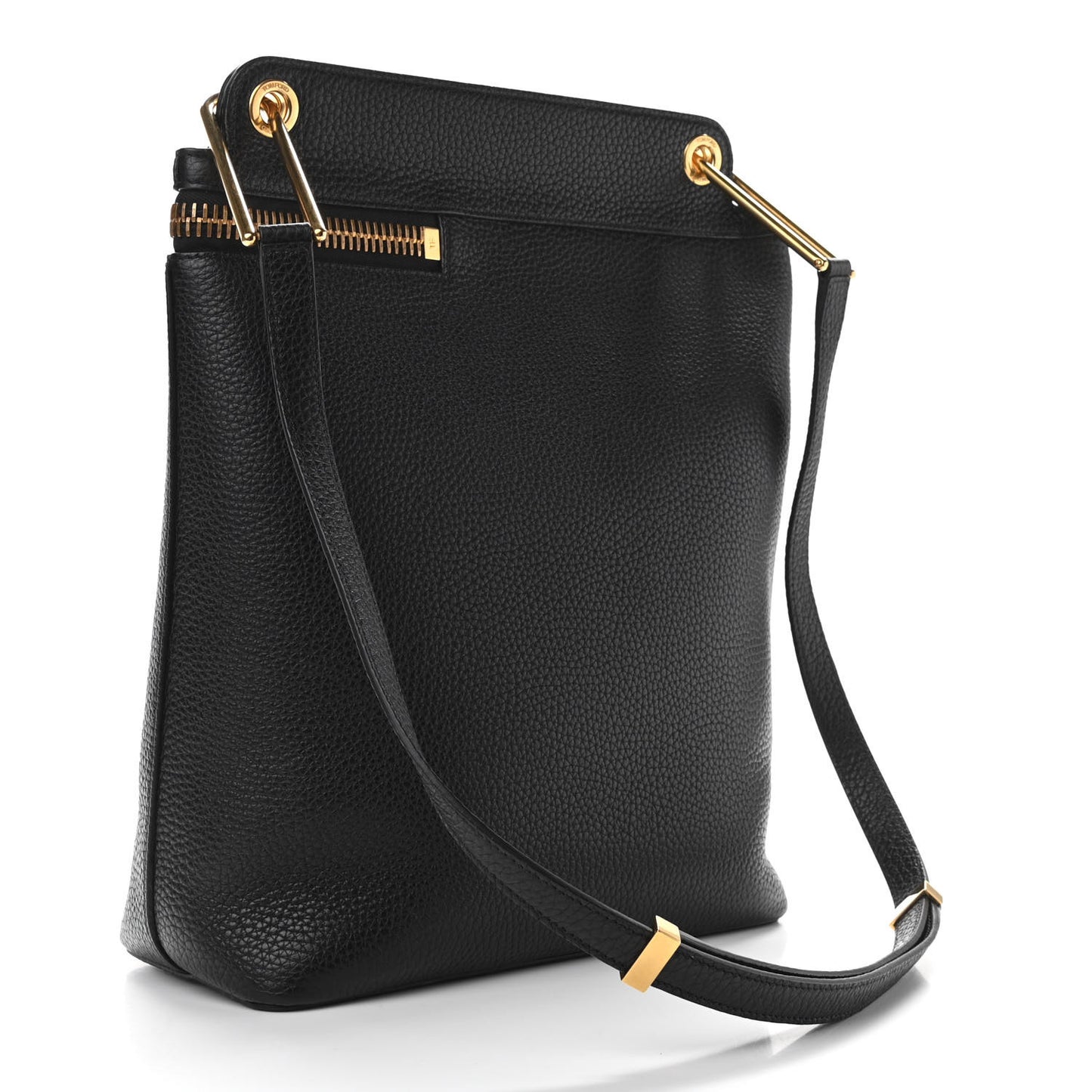 Pebbled Calfskin Zip Shoulder Bag Black