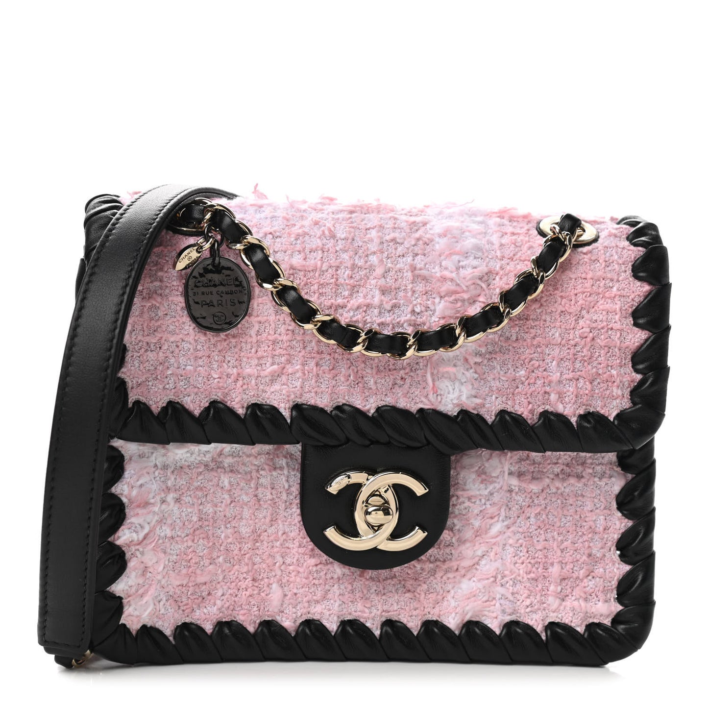 Tweed Braided Calfskin Mini My Own Frame Flap Pink Black