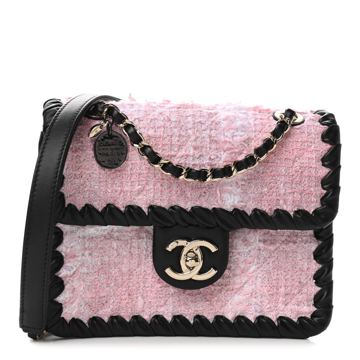 Chanel Tweed Braided Calfskin Mini My Own Frame Flap Pink Black 1 of 9