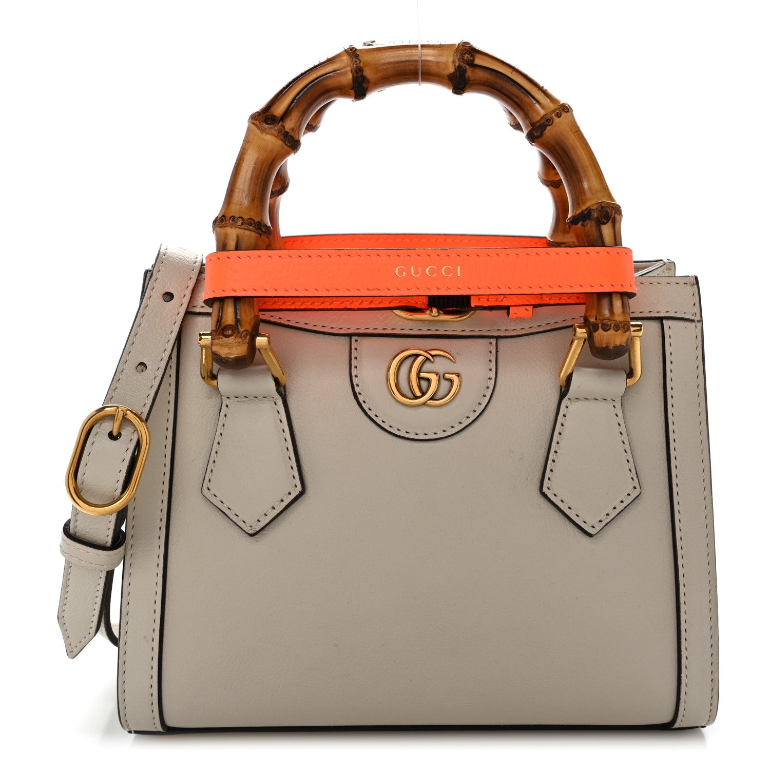 Gucci Wonka Grain Calfskin Mini Diana Tote Bag Mystic White Orange Fluo 1 of 11