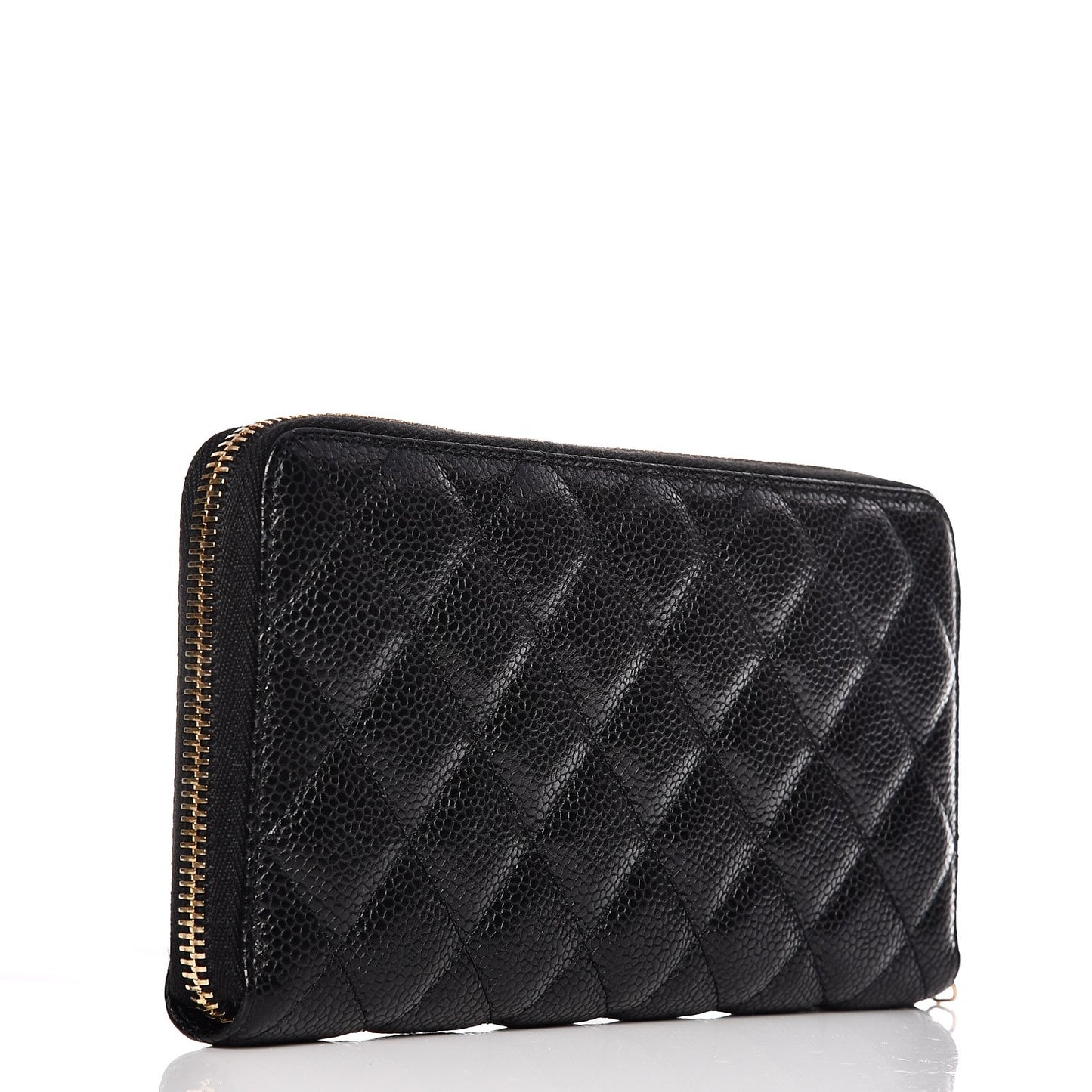 Caviar Quilted Large Gusset Zip Around Wallet Black