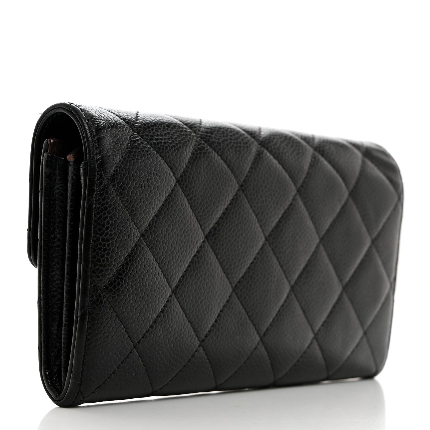 Caviar Quilted Long Flap Wallet Black