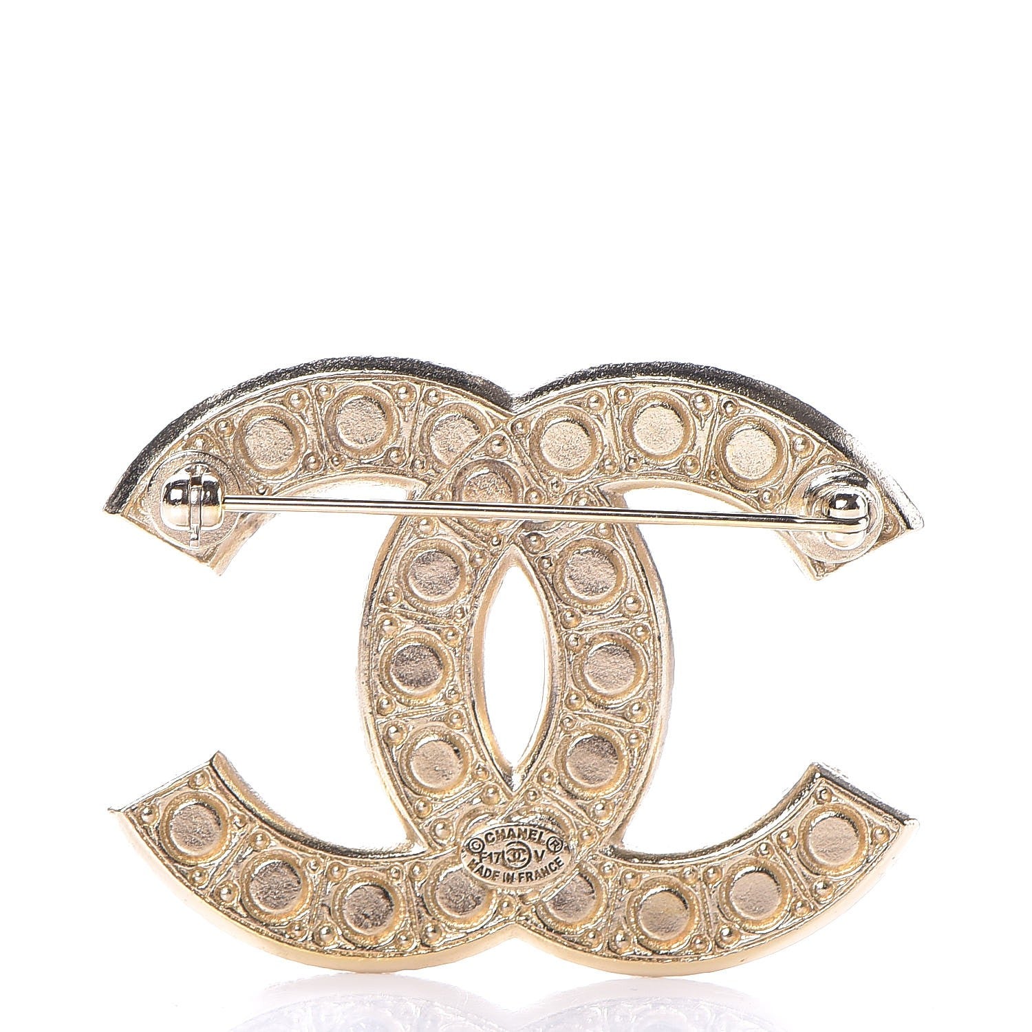 Chanel Pearl Crystal CC Brooch Gold 3 of 5