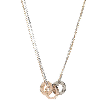 Cartier 18K White Pink Gold Diamond Three Ring LOVE Pendant Necklace 1 of 6