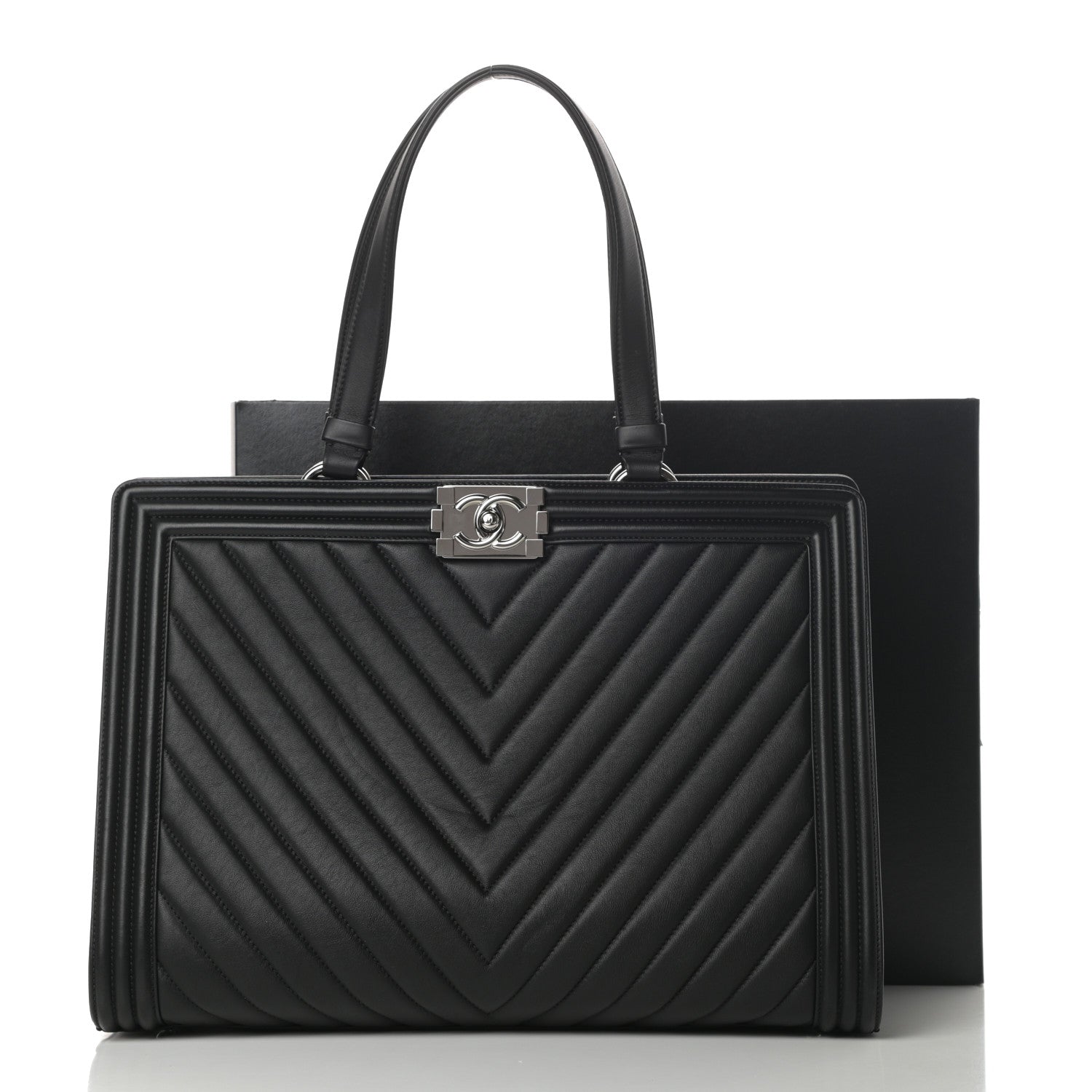 Chanel Calfskin Chevron Quilted Boy Shopping Tote Black 15 of 15