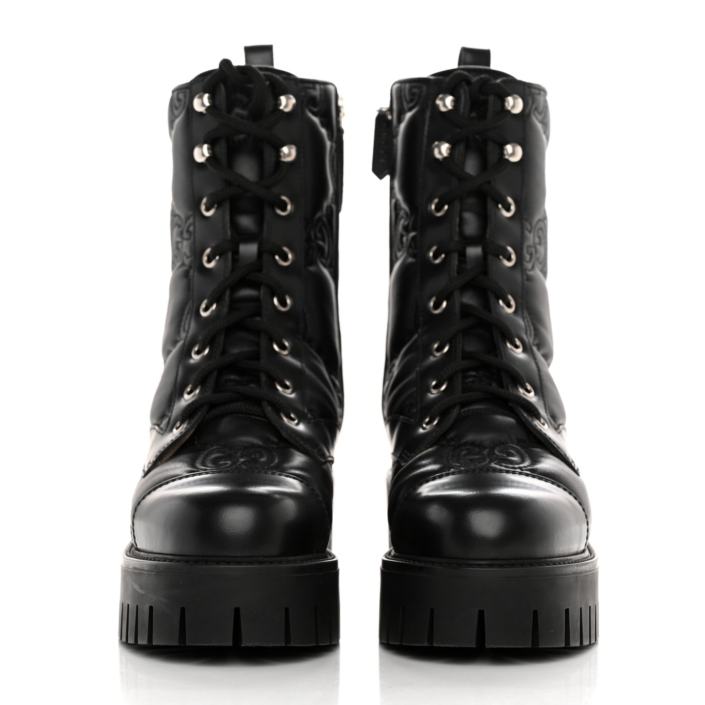 Cordovan Lux Nappa GG Matelasse Lace Up 60mm Combat Boots 36 Black