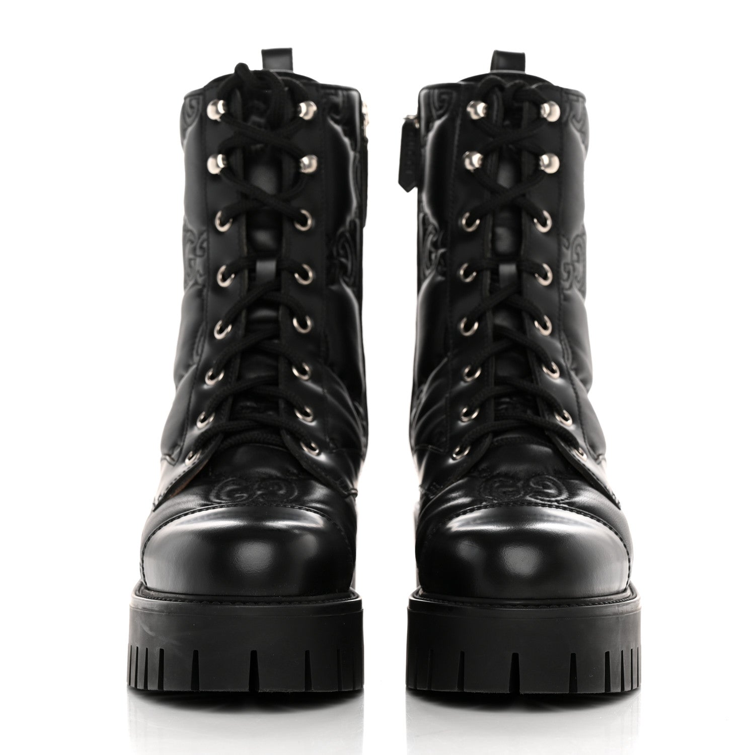Gucci Cordovan Lux Nappa GG Matelasse Lace Up 60mm Combat Boots 36 Black 2 of 10
