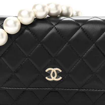 Chanel Calfskin Quilted Mini Maxi Pearls Wallet On Chain WOC Black 8 of 10