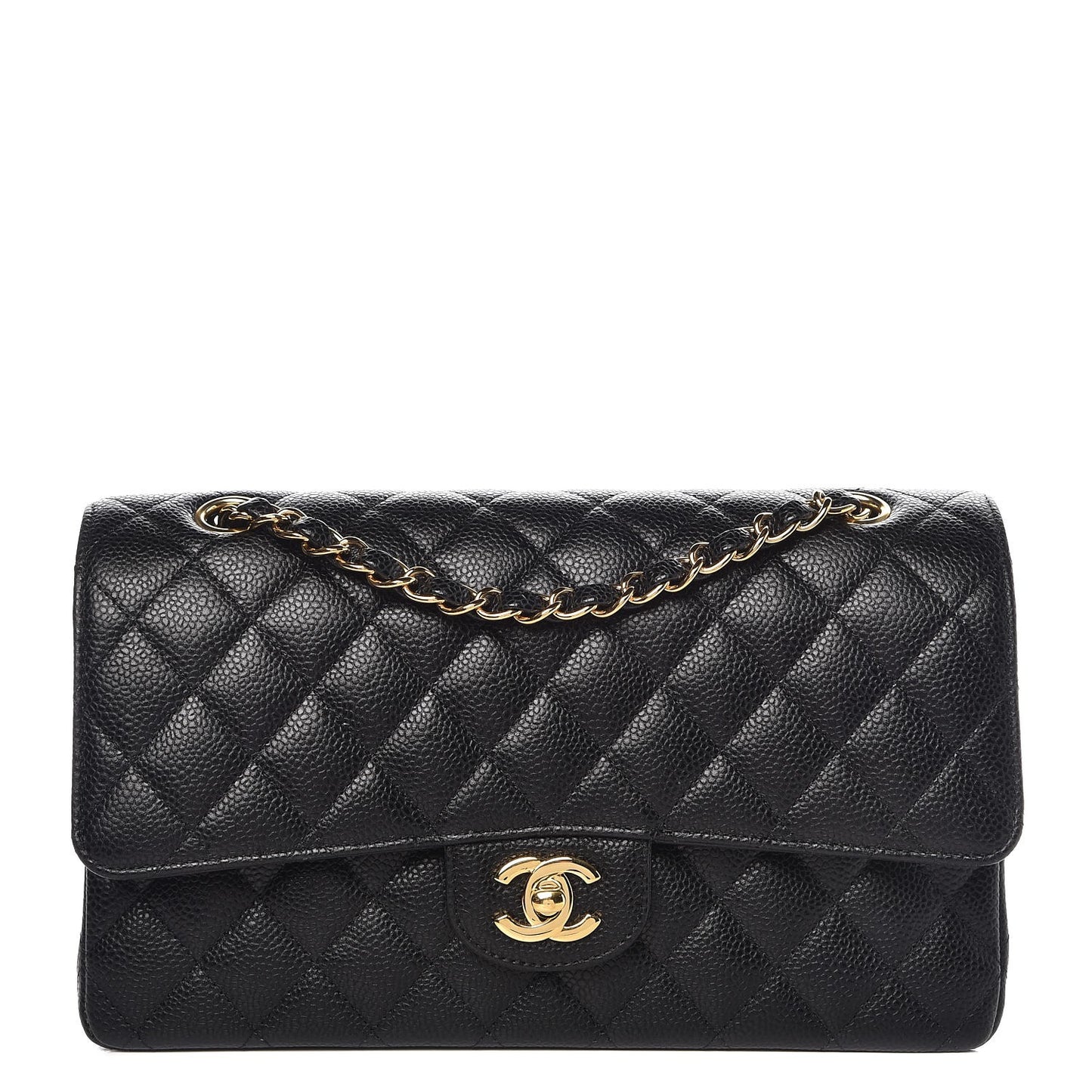Caviar Quilted Medium Double Flap Black