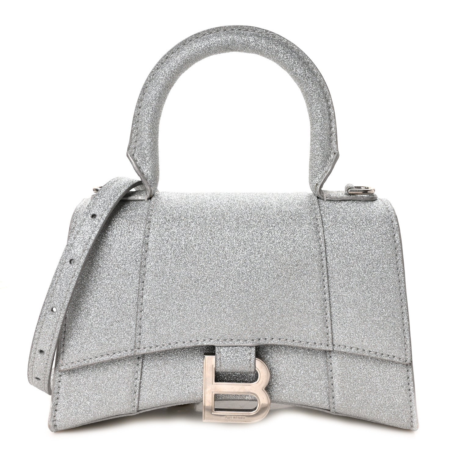 Balenciaga Sparkling Fabric Hourglass Top Handle Bag XS Silver 1 of 10