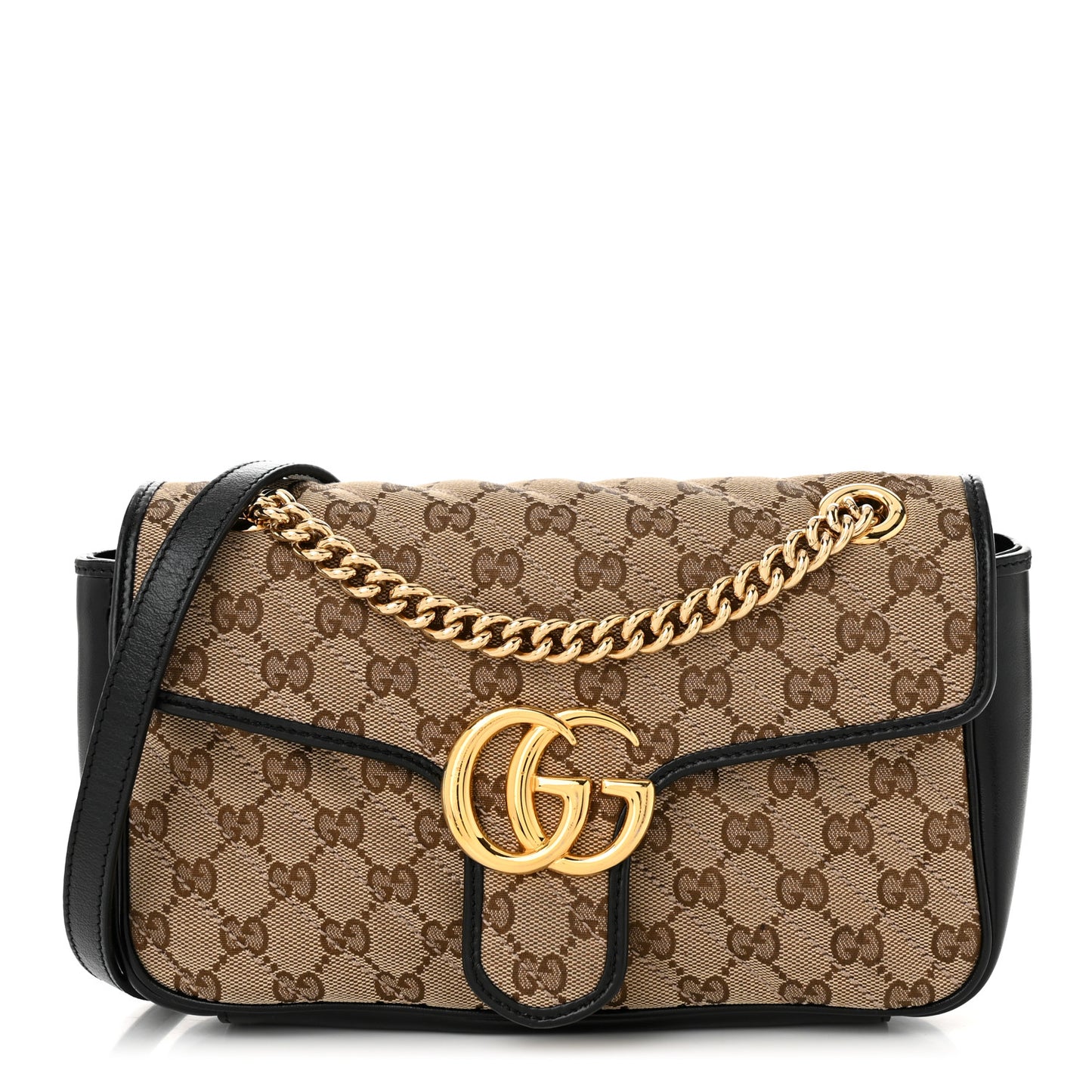 Monogram Matelasse Diagonal Small GG Marmont Shoulder Bag Beige Black