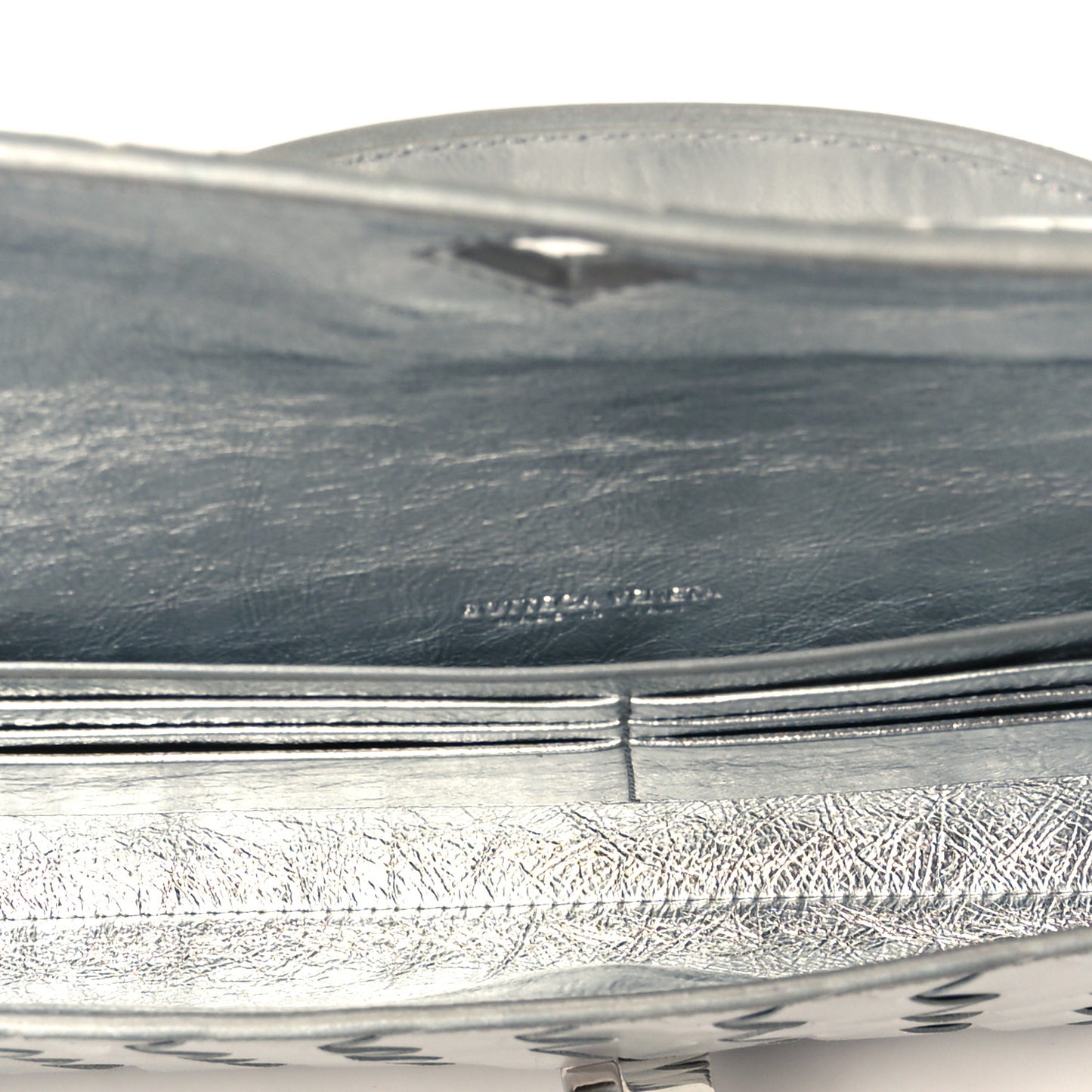 Metallic Lambskin Intrecciato Long Andiamo Top Handle Clutch Silver