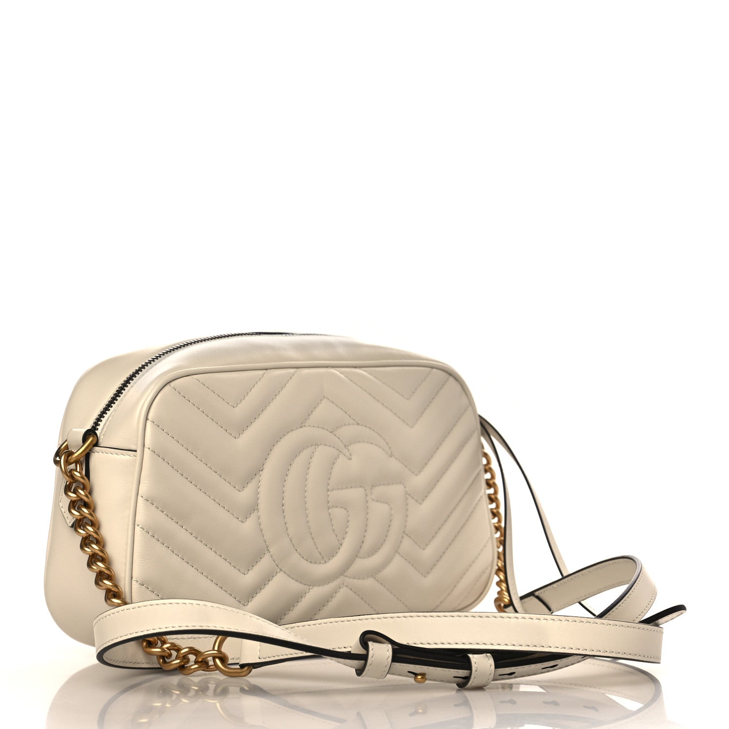 Gucci Calfskin Matelasse Small GG Marmont Chain Shoulder Bag White 3 of 9