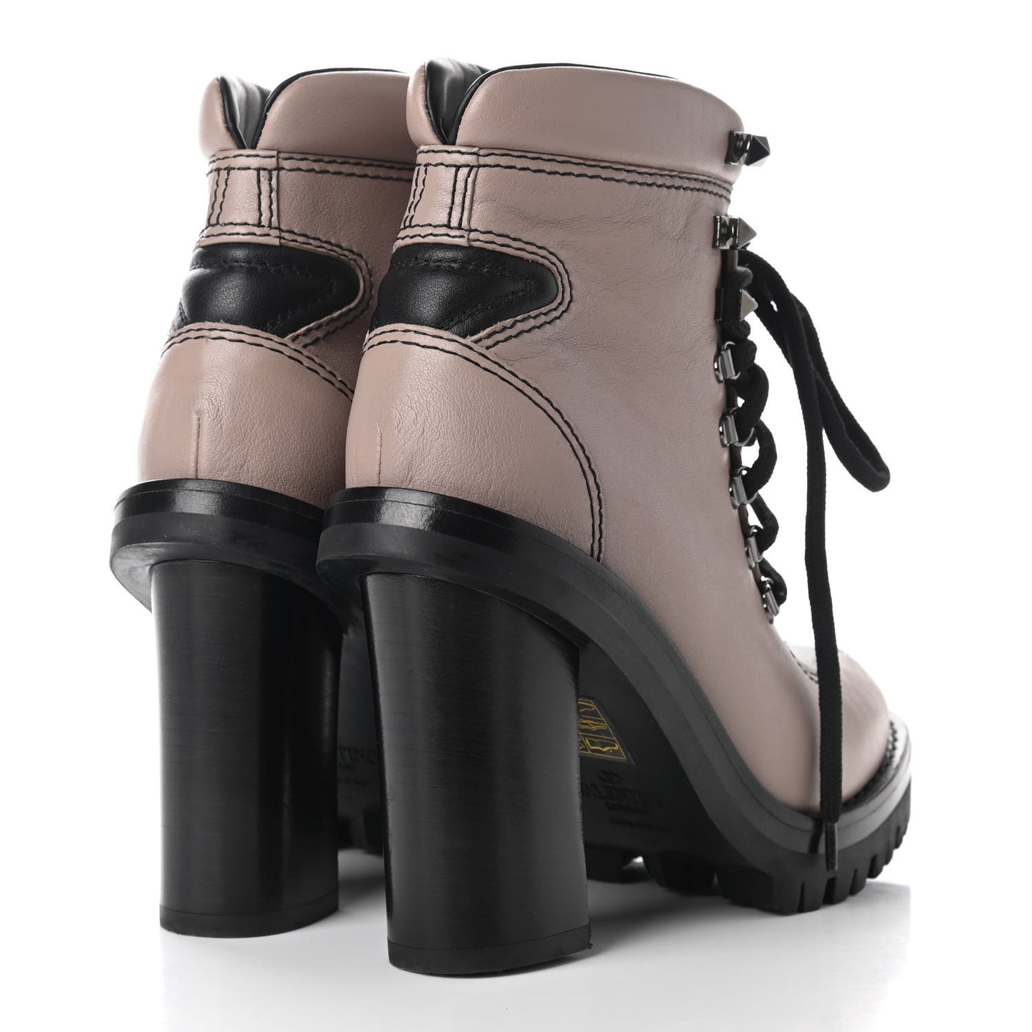 Calfskin Rockstud Lace-Up Ankle Boots 35.5 Poudre Black