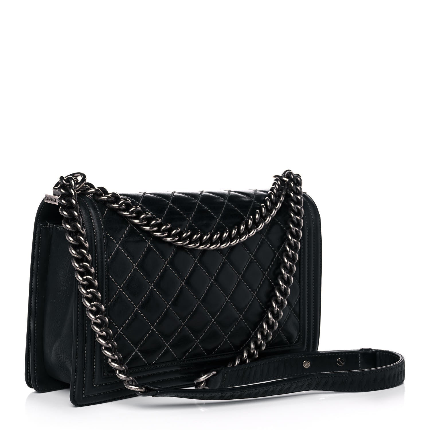 Chanel Calfskin Quilted Stitched New Medium Boy Flap Dark Navy Blue 2 of 11