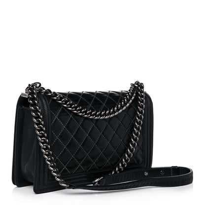 Chanel Calfskin Quilted Stitched New Medium Boy Flap Dark Navy Blue 2 of 11