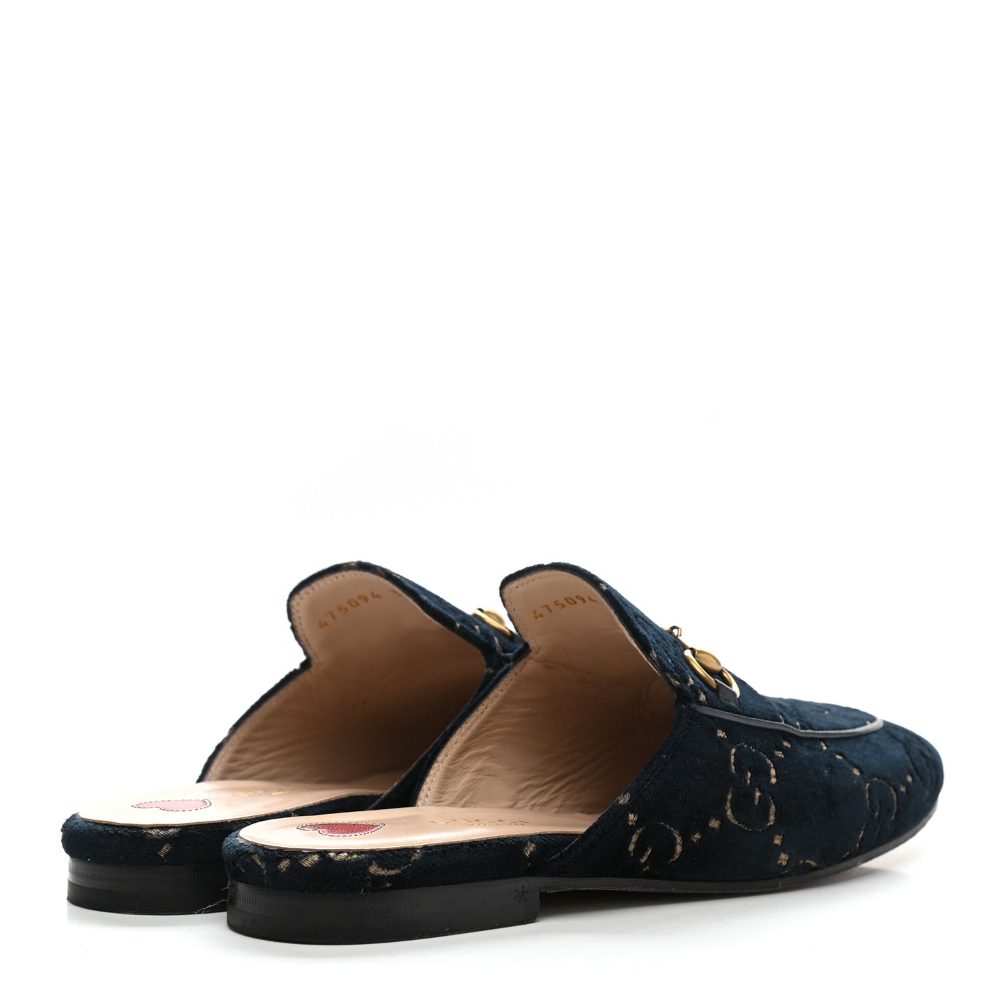 Velvet GG Monogram Womens Princetown Slippers 37 Blue Beige