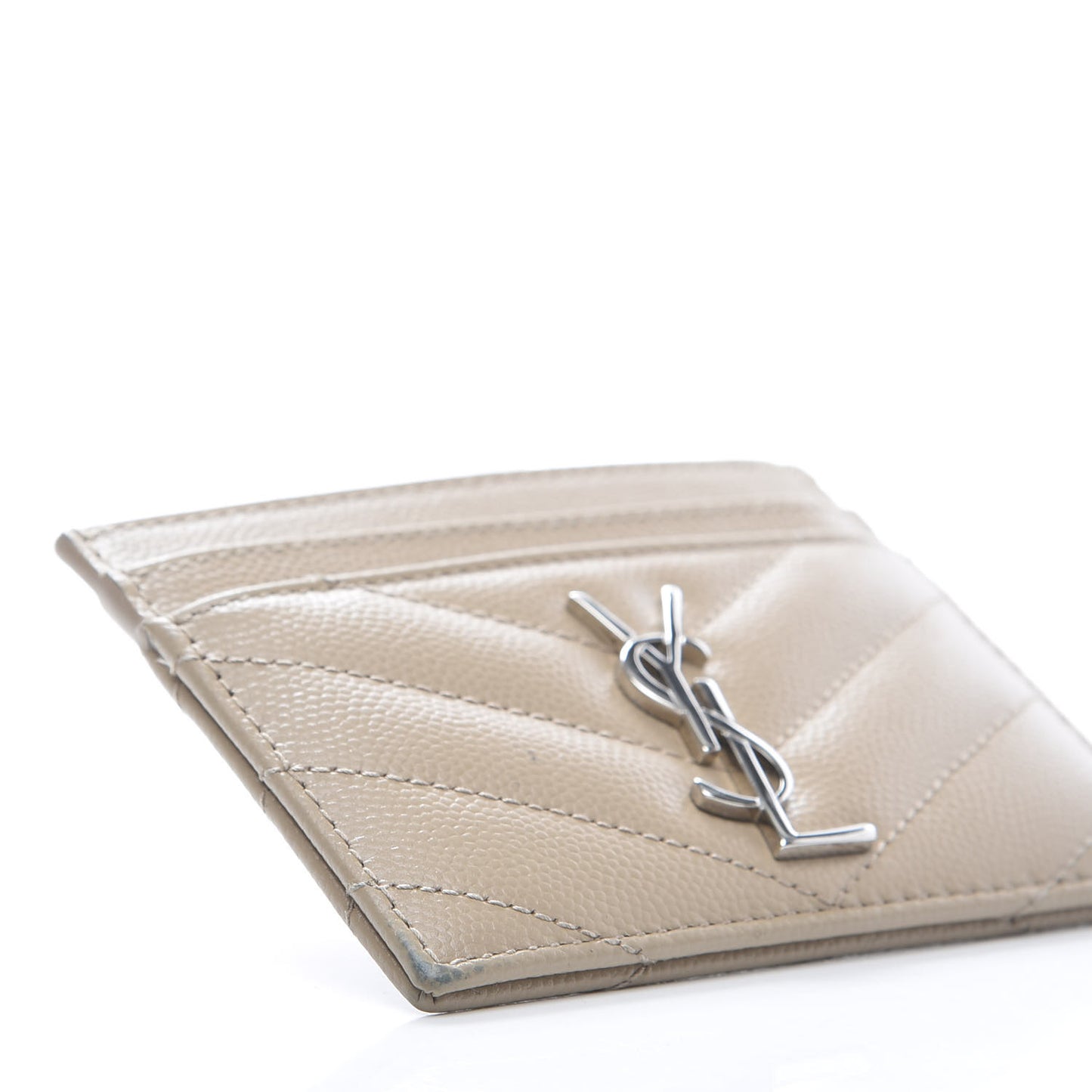 Grain De Poudre Matelasse Chevron Monogram Credit Card Case Beige