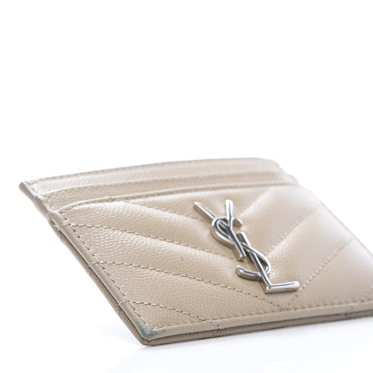 Saint Laurent Grain De Poudre Matelasse Chevron Monogram Credit Card Case Beige 8 of 10